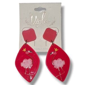 Viola Pink Acrylic Flamingo Dangle Earrings NWT